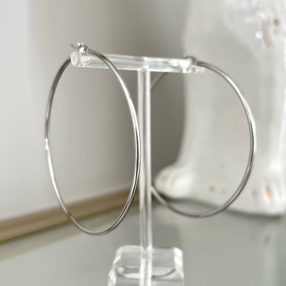 boutique Jewelry - Large Silver Hoop Earrings Thin Style Big Hoops